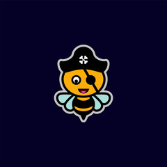Pirate with bee character with closed eyes ,simple logo design vector