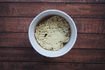 cooking noodles instant top view.