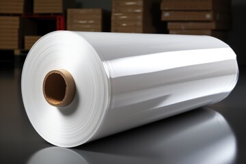 Ultra large roll polyethylene stretch film. Generative AI.