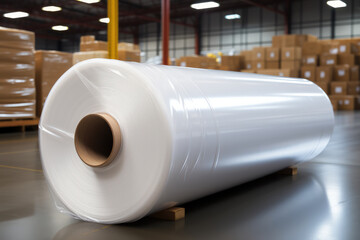Ultra large roll polyethylene stretch film. Generative AI.