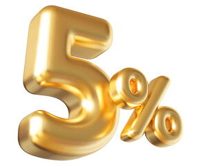 5 percent off sale gold number discount 3d render