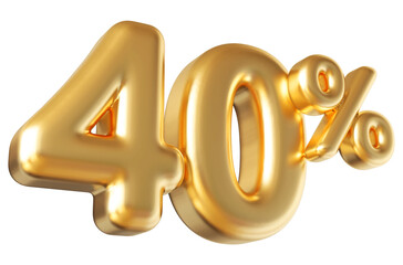 40 percent off sale gold number discount 3d render
