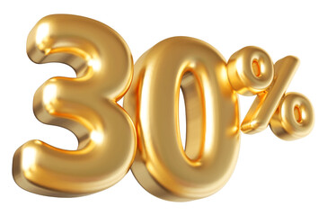 30 percent off sale gold number discount 3d render