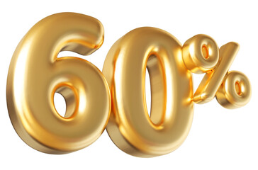 60 percent off sale gold number discount 3d render
