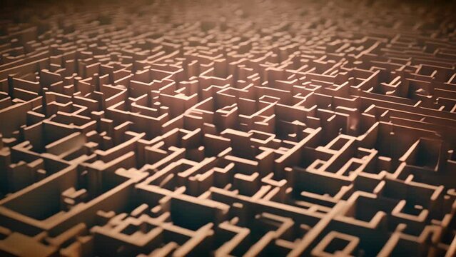 A maze with dead ends and multiple paths, illustrating the confusion and disorientation experienced by those with PTSD. minimal 2d animation Psychology art concept