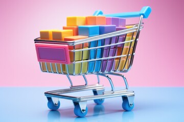 Super premium 3d of shopping cart isolated on pastel background. Generative AI.
