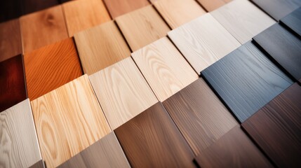 Assortment of parquet or laminate floor samples in natural colors, Oak wooden background. Generative AI.