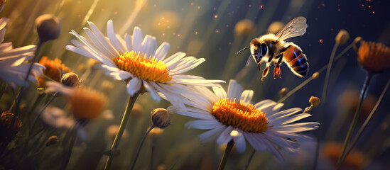 The image beautifully illustrates the intimate relationship between bees and flowers. Generative AI
