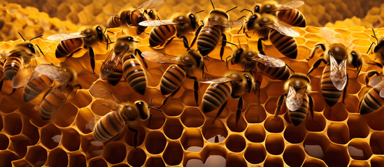 Inside the bustling beehive, worker bees collaborate harmoniously. Generative AI
