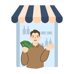 buying groceries on market illustration