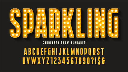 Retro cinema alphabet design, cabaret, stars shine letters and numbers. © Aleksandr