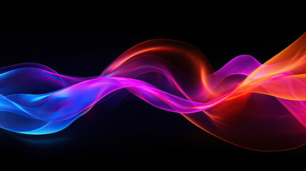 Abstract futuristic background with pink, purple and blue glowing neon wave line .