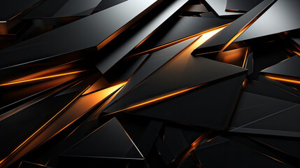 Abstract background black and orange color with geometric 3D texture and light leaks