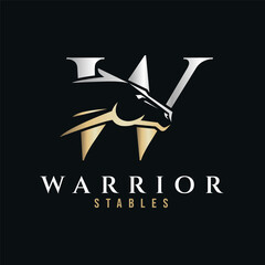 Elegant letter W monogram gold silver horse logo, letter W horse logo, horse head logo