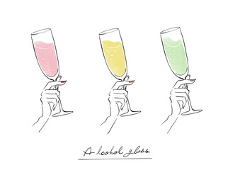 シャンパングラスを持った女性の手のシンプルでおしゃれなイラスト(PNG) © calmspring