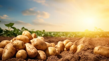Abundant potato harvest, large ripe potato fruit has just been harvested by potato farmers