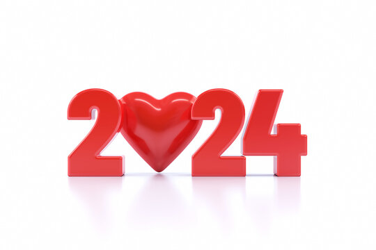 Red Heart Shape Forming 2024 On White Background.