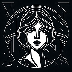 Geometric very simple vintage beautiful,  flapper girl woman logo Monoline art . Vector style art with Sharp lines. 
