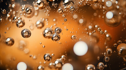 Close-up shot of foam from champagne bubbles. Generative AI.