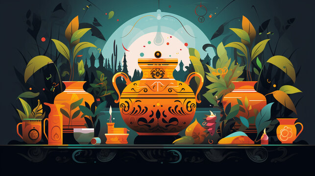 An enchanting vector illustration capturing the festive spirit of Happy Pongal