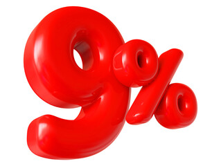 9 percent off sale red number discount 3d render