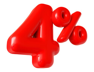 4 percent off sale red number discount 3d render