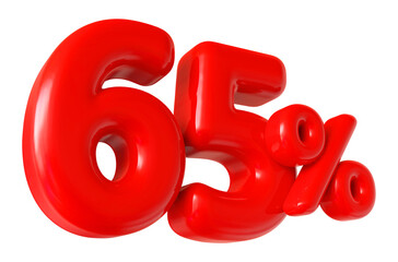 65 percent off sale red number discount 3d render