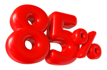 85 percent off sale red number discount 3d render