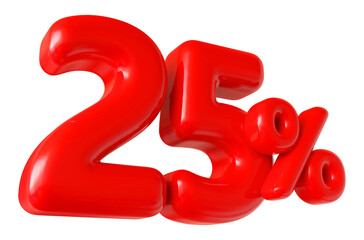 25 percent off sale red number discount 3d render