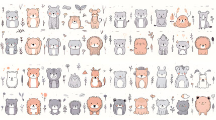 Cartoon Animal and People Pattern Illustration