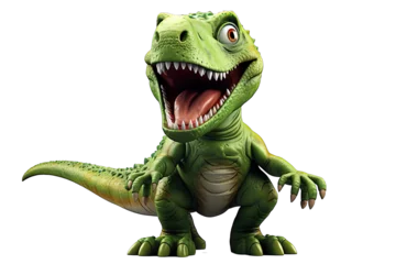 Zelfklevend Fotobehang Green T rex dinosaur toy 3d rendering isolated illustration on white background © twilight mist