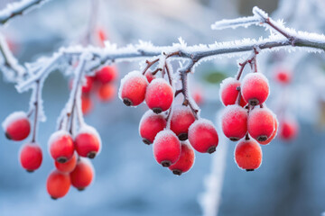 Fototapeta na wymiar Christmas berries against a frosty background