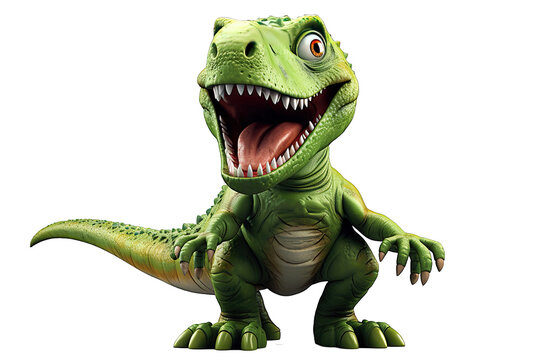 Fototapeta Green T rex dinosaur toy 3d rendering isolated illustration on white background