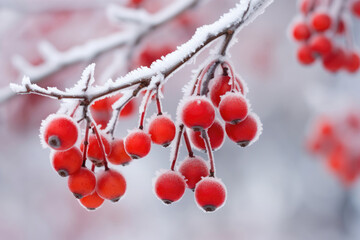 Fototapeta na wymiar Christmas berries against a frosty background