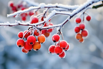 Christmas berries against a frosty background