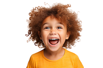 Portrait of a happy kid smiling and laughing, isolated on transparent background