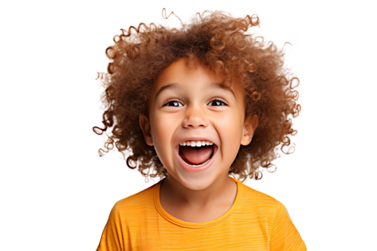 Portrait of a happy kid smiling and laughing, isolated on transparent background - Powered by Adobe