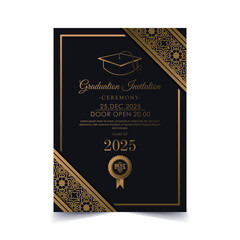 Luxury dark graduation invitation template with ornament border