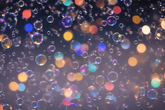 Soap bubbles with colorful bokeh lights. Abstract background.