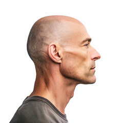 Obraz premium Portrait of a bald man facing sideways isolated on white, transparent background