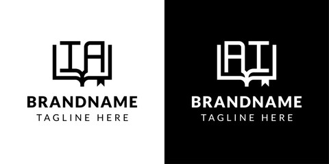 Letter AI and IA Book Logo, suitable for business related to book with AI or IA initials.