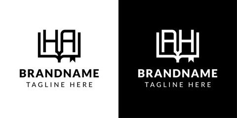 Letter AH and HA Book Logo, suitable for business related to book with AH or HA initials.