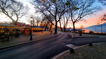 ioannina by the lake pamvotis in winter season sunset in greece