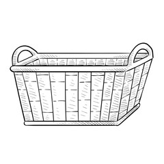 wicker basket handdrawn illustration - obrazy, fototapety, plakaty