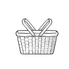 wicker basket handdrawn illustration - obrazy, fototapety, plakaty
