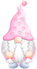 Romantic Watercolor Valentines Gnome Illustration for Greeting Cards
