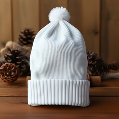 Premium White Knit Beanie Mockup - High-Quality Winter Hat Template for Fashion and Lifestyle Brands