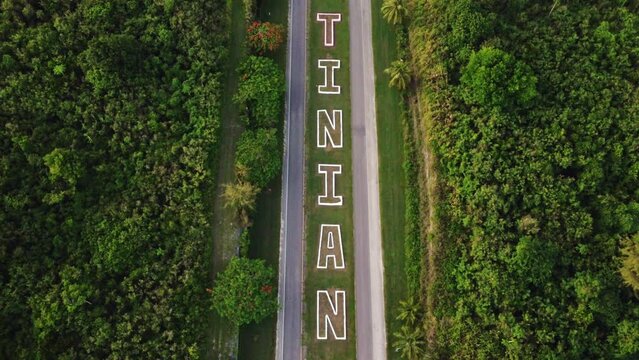 Bird's eye view of Broadway road showing Tinian island landmark, Northern Mariana Islands