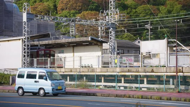 Rural Train Arriving at Toba Station, Mie Prefecture Japan