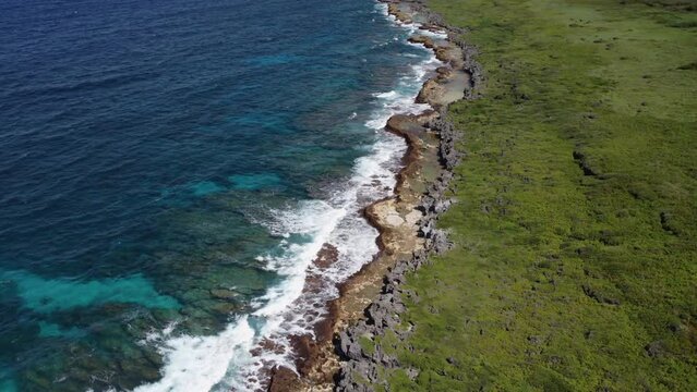 Aerial view of coastline at Tinian Island